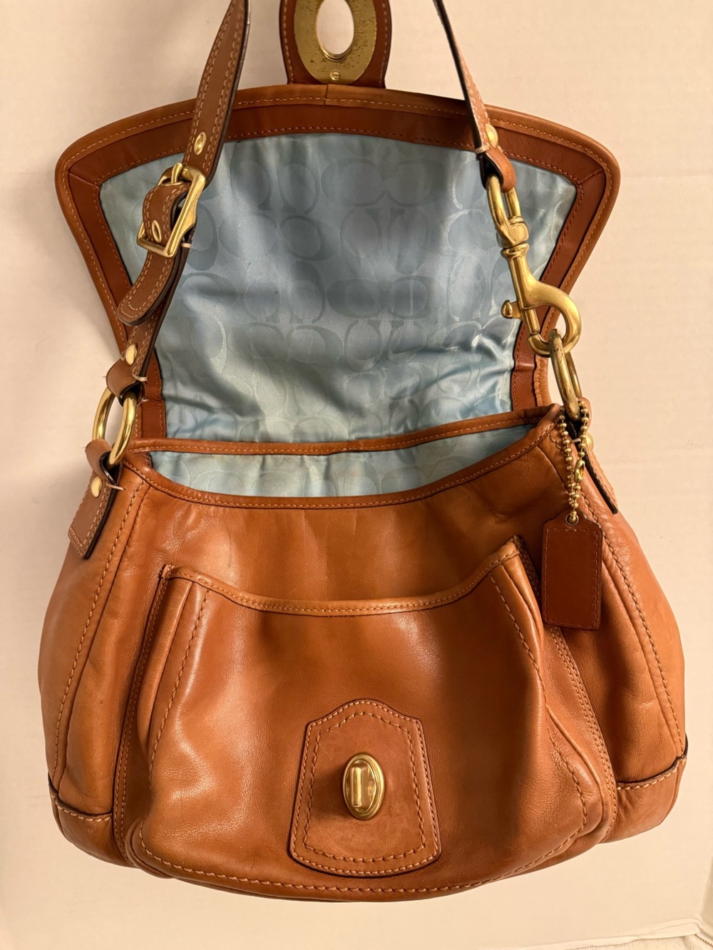 Coach Large F12854 Ali Caramel Leather Turnlock Shoulder Bag - Picture 13 of 13